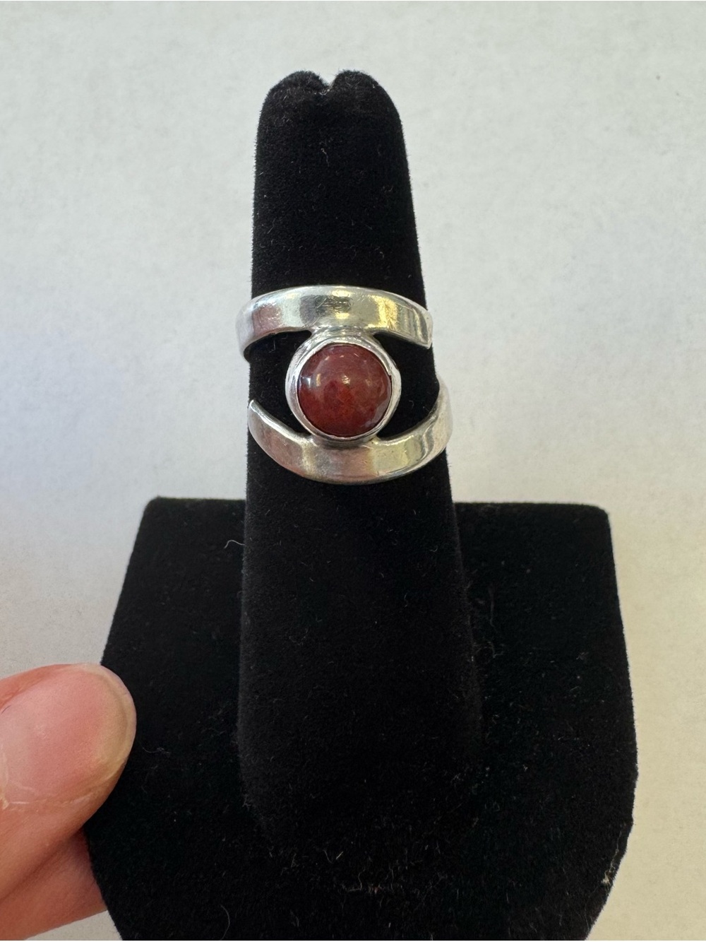 Sterling-Style Silver Ring with Red Gemstone